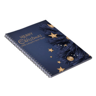 Navy Gold Simple Christmas Day Spiral Photo  Notebook