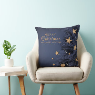 Navy Gold Simple Christmas Day Throw Pillow 20"