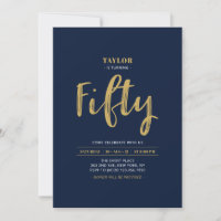 Navy & Gold Simple Fifty 50th Birthday Party