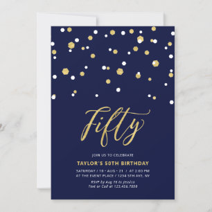 Navy & Gold Simple Fifty 50th Birthday Party Invitation