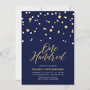 Navy & Gold Simple Hundred 100th Birthday Party Invitation