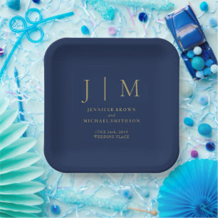Navy Gold Simple Minimal Formal Modernist Paper Plate