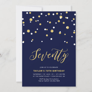 Navy & Gold Simple Seventy 70th Birthday Party Invitation