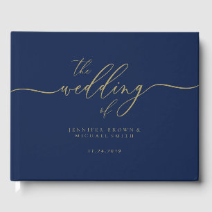 Navy Gold Simple Wedding Guest Book