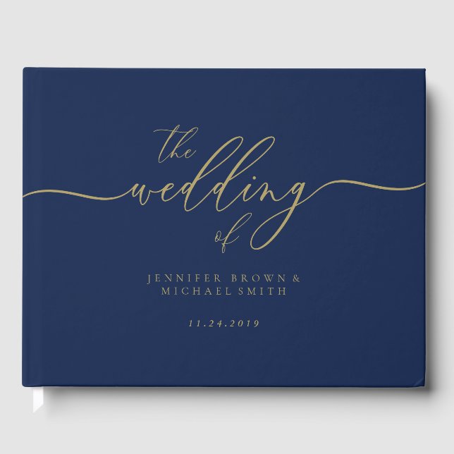Navy Gold Simple Wedding Guest Book (Front)