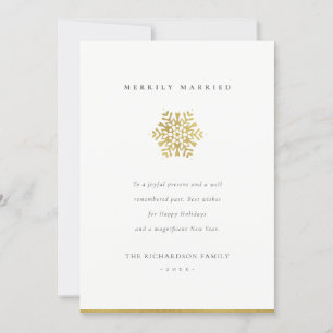 NAVY GOLD SNOWFLAKE LIGHT STRINGS MERRILY MARRIED HOLIDAY CARD