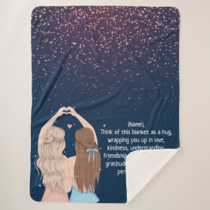 Navy Gold Sparkle Girls Friend Letter Note Sherpa Blanket