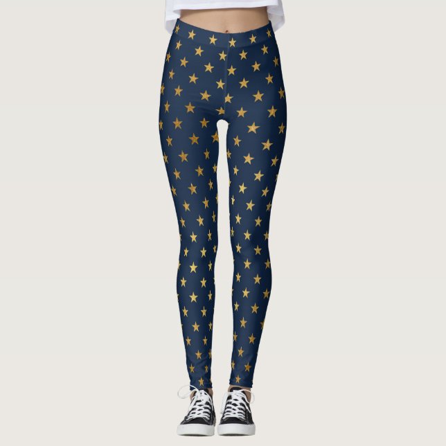 NAVY GOLD STAR ACTIVE LEGGINGS NEW (Front)