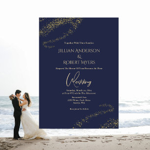 Navy, Gold Stardust Wedding Invitation