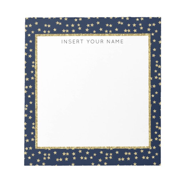 Navy & Gold Stars Personalised Notepad 5.5" x 6" (Front)