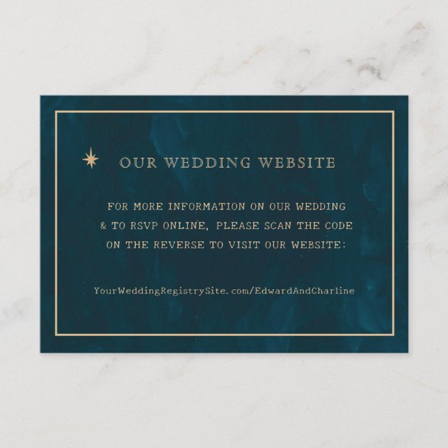 Navy Gold Stars Wedding Website | RSVP QR Cod Enclosure Card (Front)