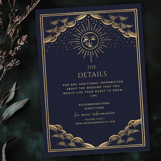 Navy Gold Sun and Moon Tarot Wedding Details Enclosure Card (Creator Uploaded)