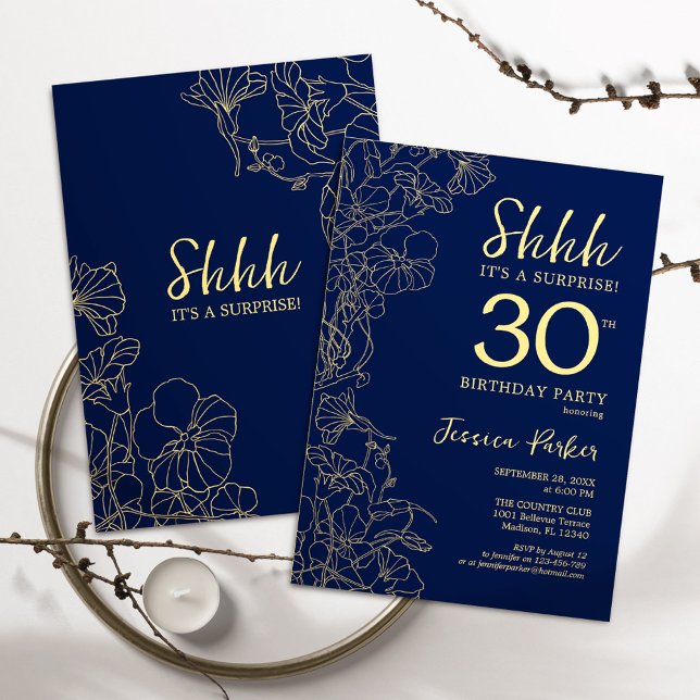 Navy Gold Surprise 30th Birthday Invitation (Creator Uploaded)