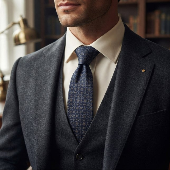 Navy Gold Trellis Medallion Tie (Creator Uploaded)