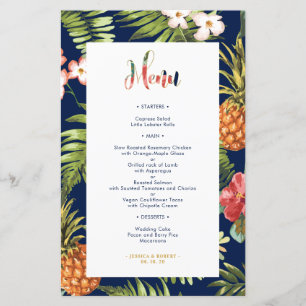 Navy & Gold   Tropical Summer Wedding Menu Card
