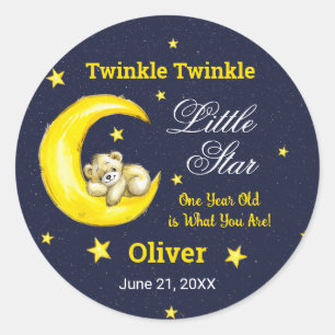 Navy Gold Twinkle Little Star 1st Birthday Classic Round Sticker