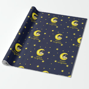 Navy Gold Twinkle Little Star Personalised Wrapping Paper