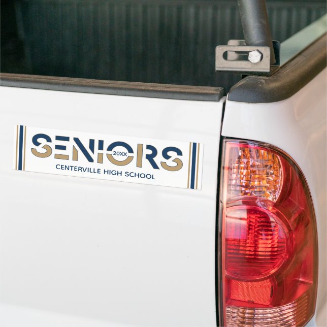 Navy & Gold Two-Colour Seniors Sliced Letters Bumper Sticker (On Truck)