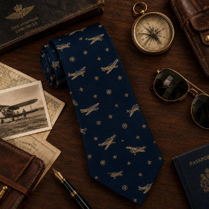 Navy Gold Vintage Aviation Tie