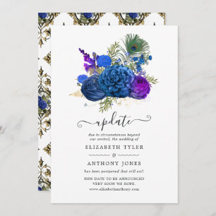 Navy & Gold Vintage Peacock Floral Wedding Update Invitation