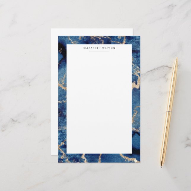 Navy Gold Waves Coastal Luxurious Stationery (Front/Back In Situ)