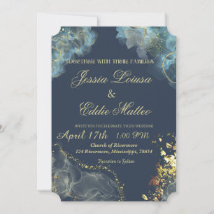 Navy & Gold Wedding Clam Shell Invitation