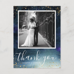 Navy Gold Wedding Photo Thank You Postcard