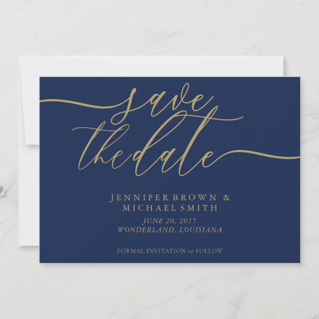Navy Gold Wedding Save Date Photo Save The Date (Front)