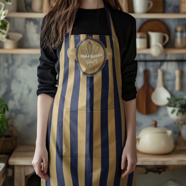 Navy & Gold Whisk Chef Catering Bakery  Apron (Creator Uploaded)