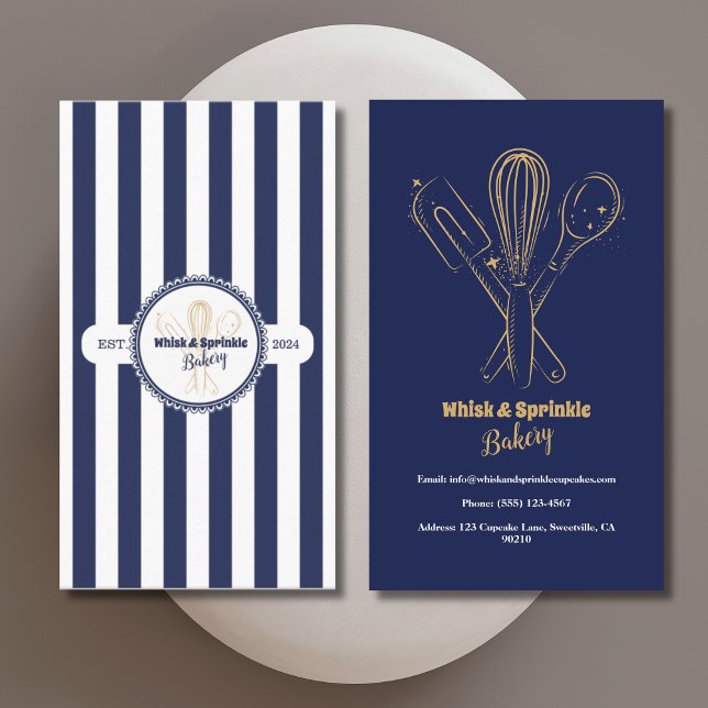 Navy & Gold Whisk Chef Catering Bakery  Business C Business Card (Creator Uploaded)