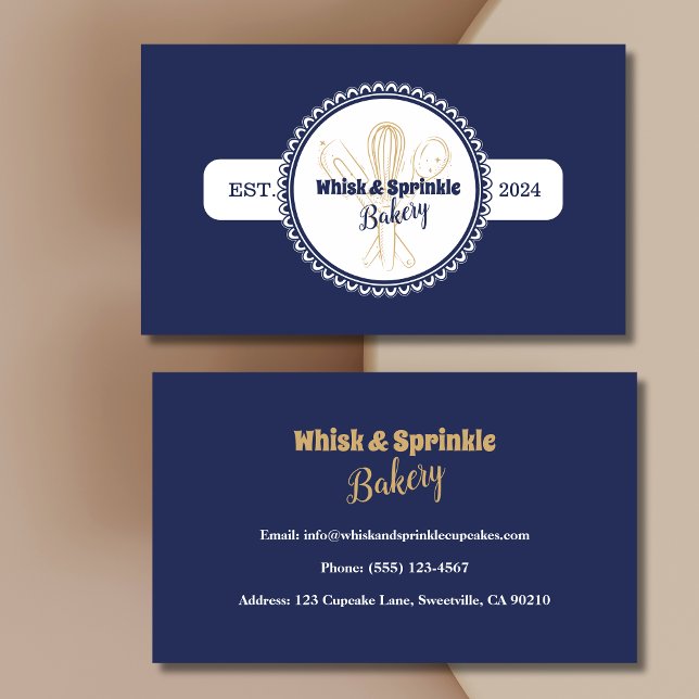 Navy & Gold Whisk Chef Catering Bakery  Business Card (Creator Uploaded)