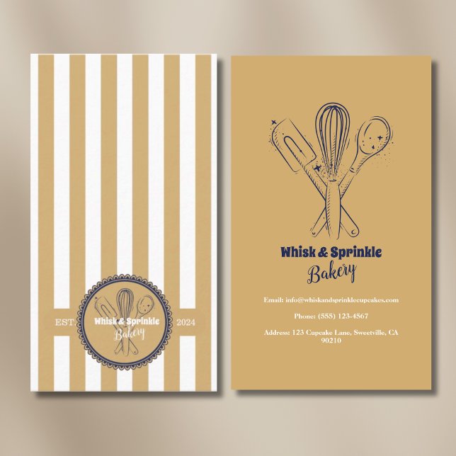 Navy & Gold Whisk Chef Catering Bakery  Business Card (Creator Uploaded)