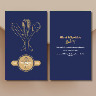 Navy & Gold Whisk Chef Catering Bakery Business Card