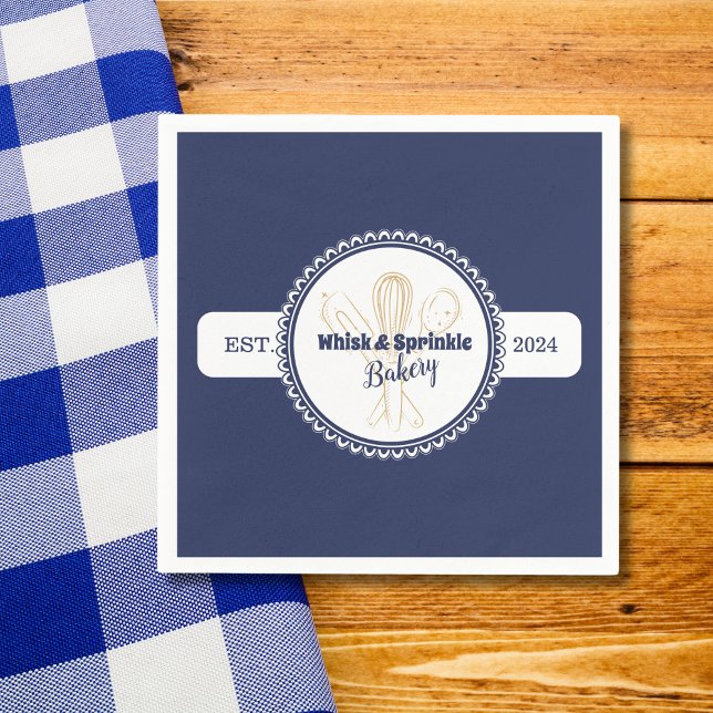Navy & Gold Whisk Chef Catering Bakery  Napkin (Creator Uploaded)