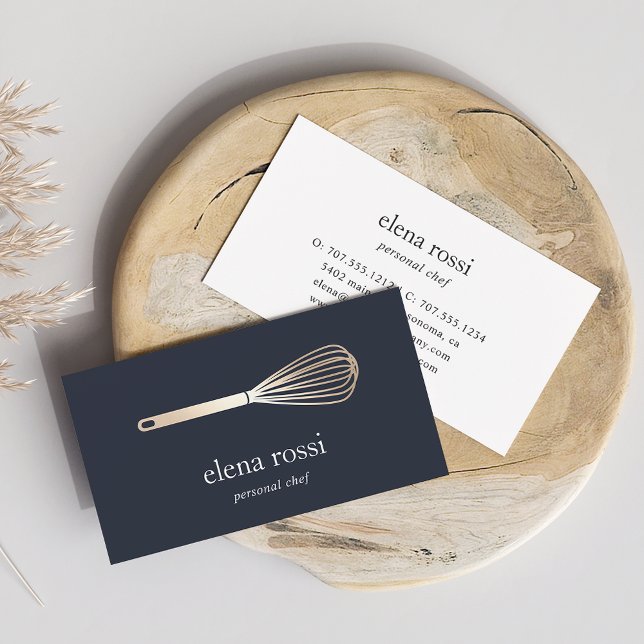 Navy & Gold Whisk Logo | Chef Catering Bakery Business Card (Creator Uploaded)
