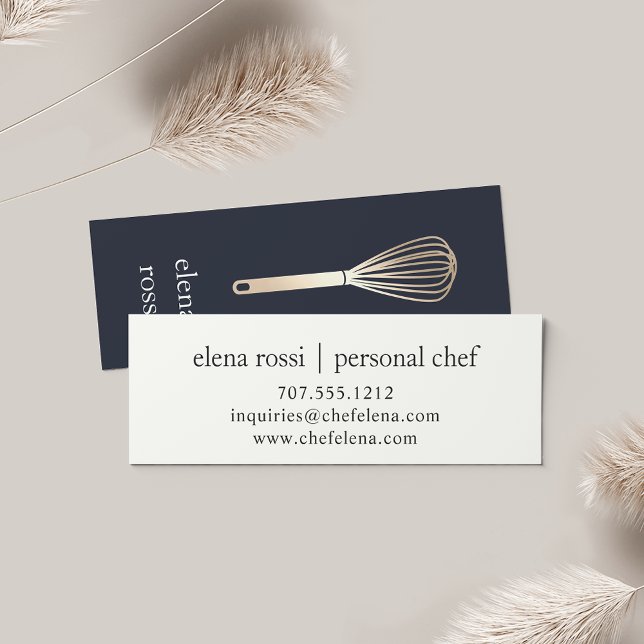 Navy & Gold Whisk Logo | Chef Catering Bakery Mini Business Card (Creator Uploaded)