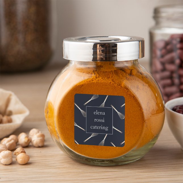 Navy & Gold Whisk Pattern | Chef Caterer Baker Square Sticker (Creator Uploaded)