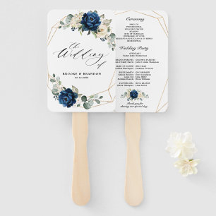 Navy Gold White Champagne Ivory Geometric Program Hand Fan