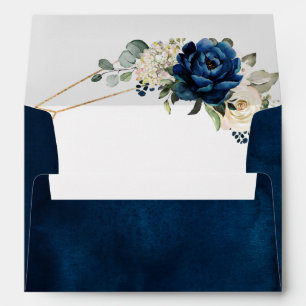 Navy Gold White Champagne Ivory Geometric Wedding Envelope