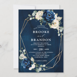 Navy Gold White Champagne Ivory Geometric Wedding Invitation