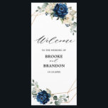 Navy Gold White Champagne Ivory Geometric Wedding Program<br><div class="desc">Dark navy blue floral wedding program card featuring elegant bouquet of navy blue, royal blue , white , gold, champagne ivory, blush colour rose , hydrangea, ranunculus, peony, flower buds and sage green eucalyptus leaves and elegant watercolor with round glitter geometric neutral frame. Please contact me for any help in...</div>