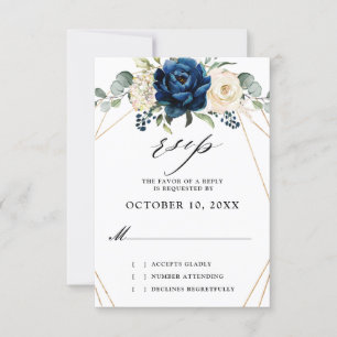 Navy Gold White Champagne Ivory Geometric Wedding RSVP Card