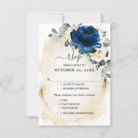 Navy Gold White Champagne Ivory Roses RSVP