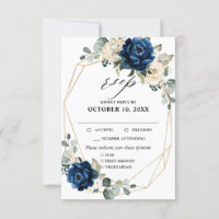 Navy Gold White Champagne Ivory Roses RSVP