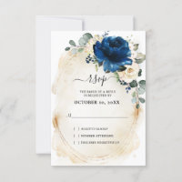 Navy Gold White Champagne Ivory Roses RSVP