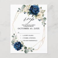 Navy Gold White Champagne Ivory Roses Wedding RSVP