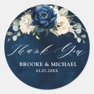 Navy Gold White Champagne Ivory Thank you Classic  Round Sticker