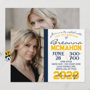 Navy, Gold & White Graduation 2 Photo Invitation