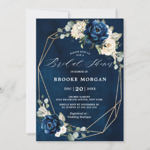 Navy Gold White Ivory Geometric Bridal Shower Invi Invitation