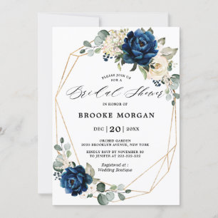 Navy Gold White Ivory Geometric Bridal Shower Invitation